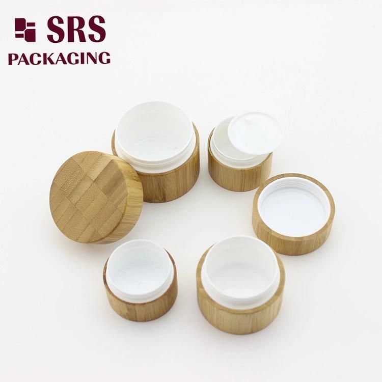SRS Packaging Eco Friendly Natural Material Bamboo Wooden Cap Plastic Inner Jar Double Wall Container Cosmetic Packaging 15g 30g 50g Cream Skin Care Jars