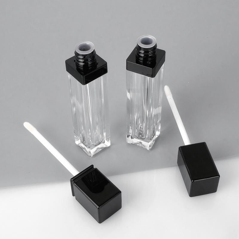 Hot Sale 6ml Fashion Black Lip Gloss Tube Lip Gloss Packaging Custom Black Lid Clear Lip Gloss Tube with Black Top