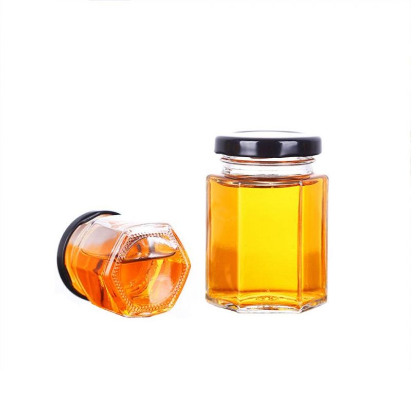 Wholesale 250ml 380ml 500ml Hexagon Food Honey Glass Jam Jars with Lids