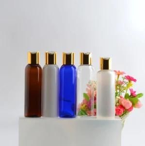 150ml Pet Plastic Round Shoulder Shower Gel Lotion Shampoo Cosmetic Bottle with Gold and Silver Press Cap