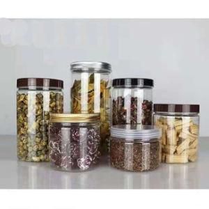 Transparent Dry Food Fruit Pet Plastic Jar with Aluminum Lid or Plastic Lid