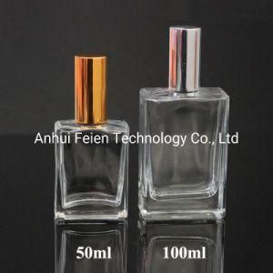 30ml 50ml 100ml Flat Shoulder Cosmetic Square Rectangular Clear Lotion Glass Bottle with Aluminum Pump&Nbsp;