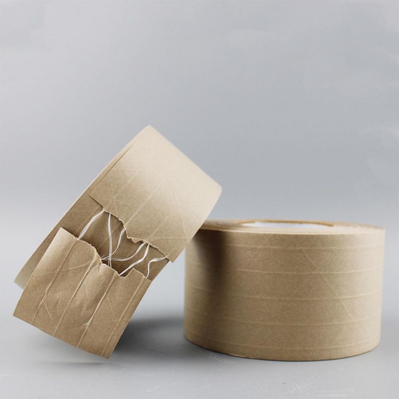 Custom Logo Printed Fiber Reinforced Water Activated Kraft Paper Adhesive Tape Craft Paper Tape