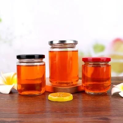 210ml 200ml 7oz Small Short Cylinder Spice Jam Container Sauces Honey Bottle Glass Jar Food with Metal Lid