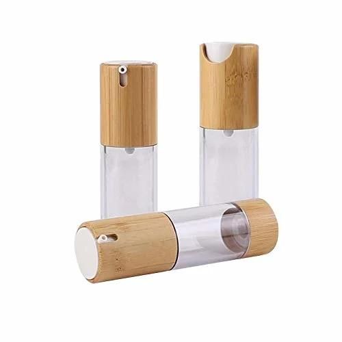 15ml 30ml 50ml Cosmetic Packaging Face Lotion Serum Airless Pump Bottle with Bamboo Cap