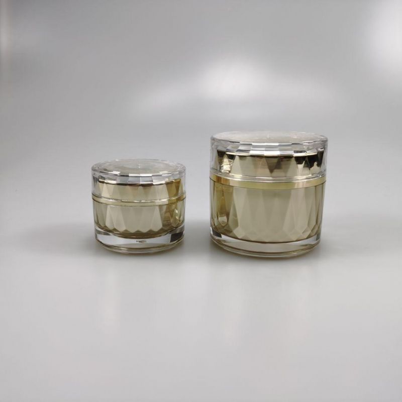 30g 50g Round Gold Acrylic Squeeze Cream Jar Empty Cosmetic Airless Cream Jars with Diamond Lid for Facial Cream