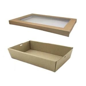 10 X Large Brown Kraft Disposable Catering Grazing Boxes Trays with Lids 558mm X 252mm X 80mm