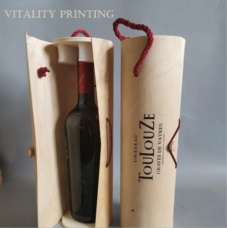 Wholesale Custom Printing Loge Laser Engraving Vodka Rum Champagne Brandy Whisky Wine Wood Packaging Naturial Wooden Liquor Packing Box with Handle