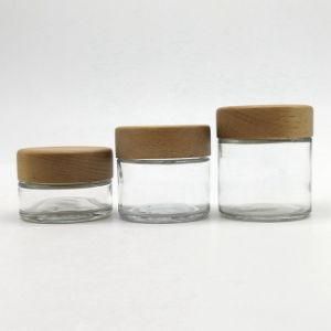 Wholesales Straight Side Cream Glass Jar with Child Resistant Lids Clear Round Shape Glass Jar