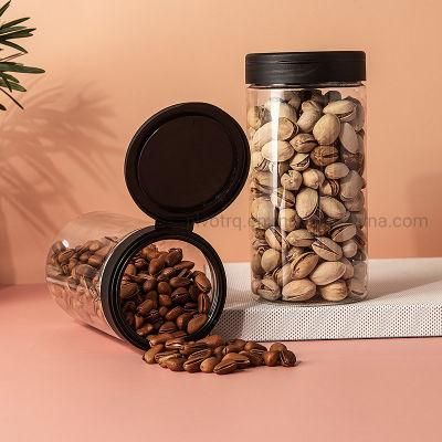 Food Packaging Wholesale 615ml Pet Transparent Wide Mouth Plastic Jars with Black Lids