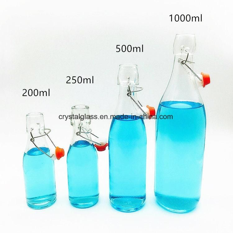 500ml 1000ml Hotel Use Beverage Juice Water Milk Glass Bottle with Hermetic Lid and Handle