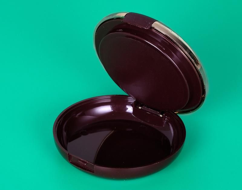 59mm Pan Luxury Brown and Gold Compact Powder Case with a Mirror Face Powder Packaging Black Makeup Compact Case with 2 Tiers