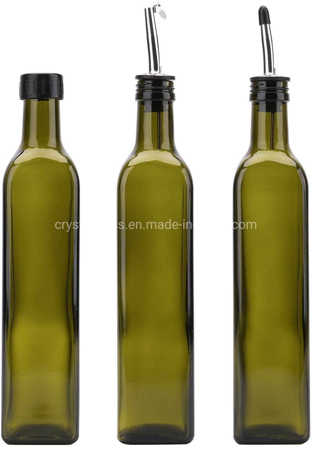 500ml Dark Green Square Olive Oil Bottle Dispenser with Stainless Steel Flip