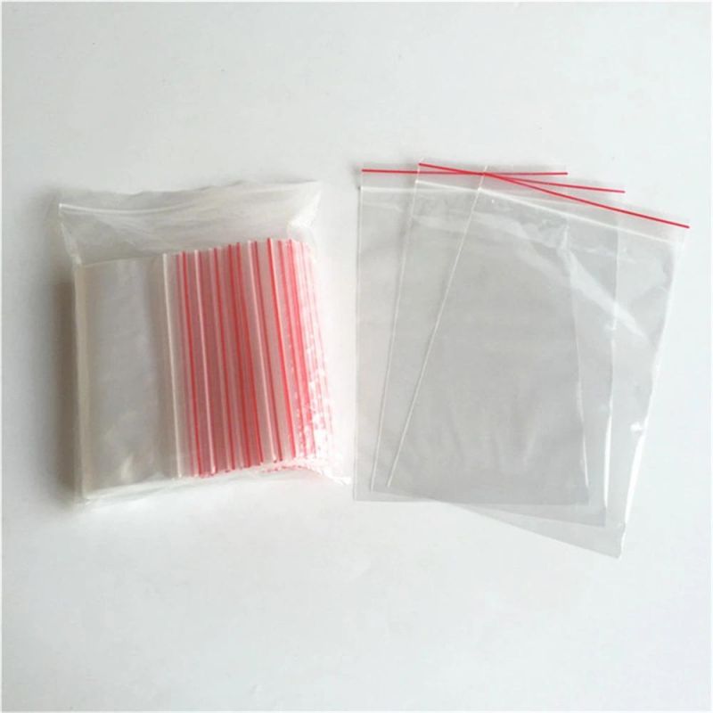 Factory LDPE Eco Friendly Reclosable Zipper High Transparent Ziplock Bag with Red Line on Lip