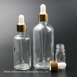 Transparent Glass Dropper Bottle with Gold Electrochemical Aluminum Dropper, Essential Oil Bottle (NBG02E)