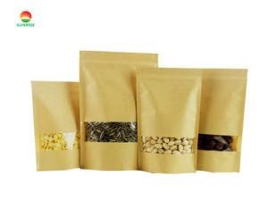 Customized Brown Stand up Kraft Paper Ziplock Bag with Clear Window for Food Packaging