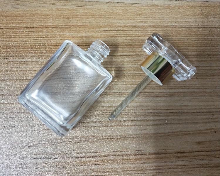 30ml Clear Refillable Essential Oils Bottle Portable Square Empty Glass Bottle with Gold and Silver Cap Thick Glass Transparent Dropper Bottle