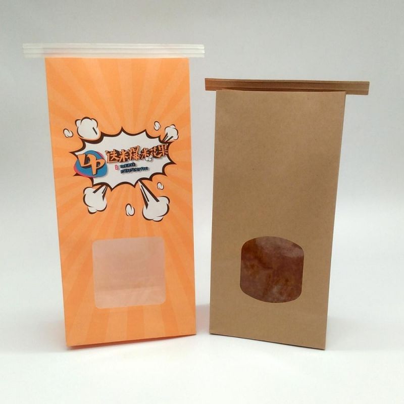 Paper Popcorn Packing Pouch with Clear Window/Compostable Cookie Bag/Paper PLA Compostable Bag