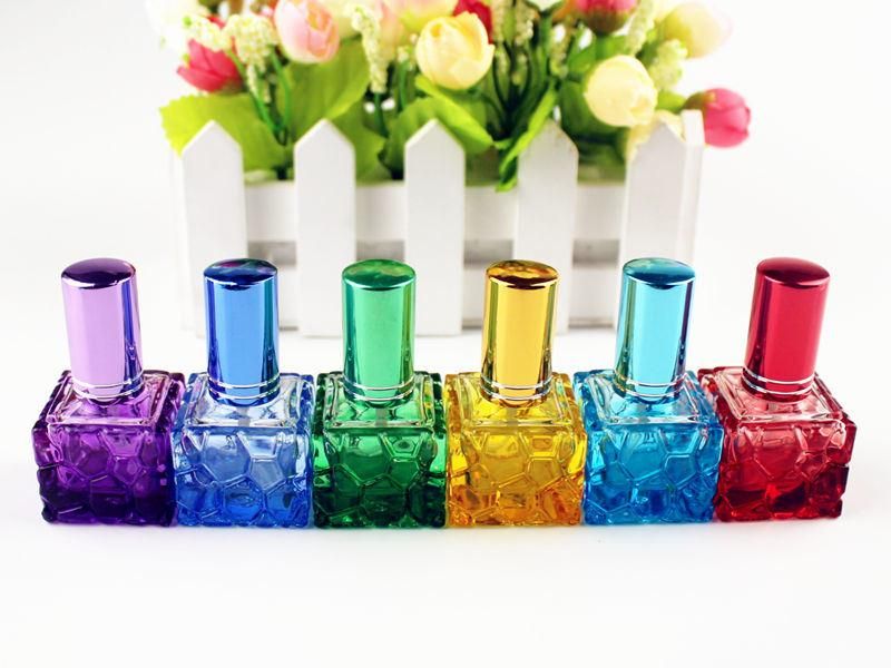 Colorful Square Glass Perfume Bottle 10ml Small Sample Portable Parfume Refillable Scent Sprayer Cosmetic Spray Bottle