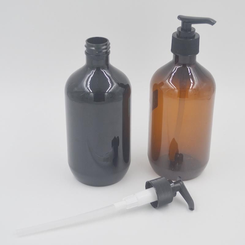 500ml Translucent Amber Shampoo Bottle, Plastic with Black Lotion Pump