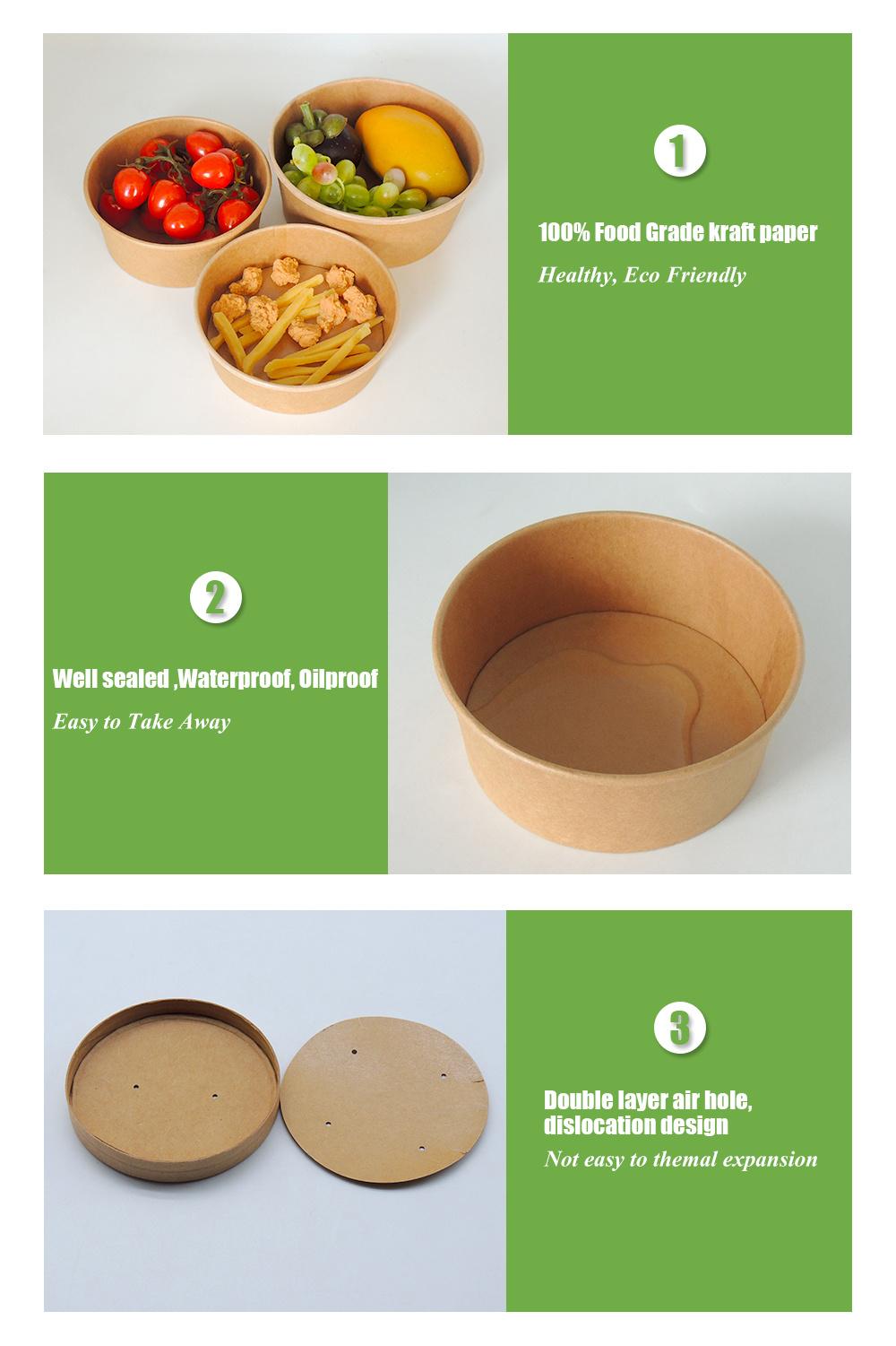 Factory Custom Logo Hot Soup Containers Disposable Kraft Paper Soup Bowl with Lid