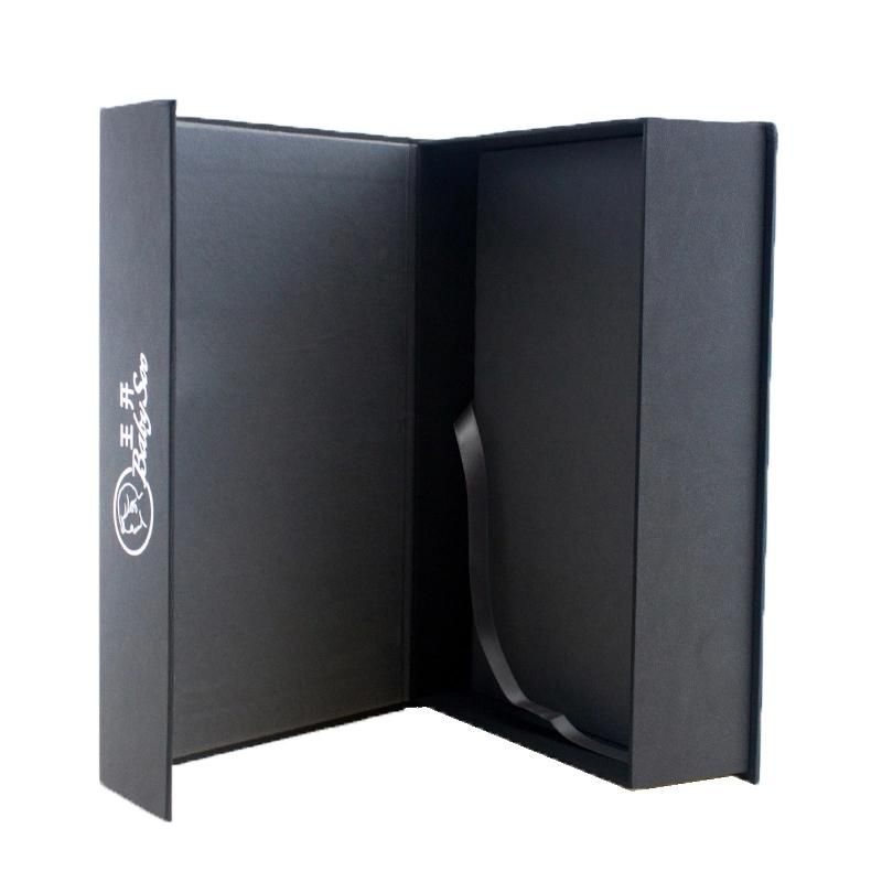 Full Black Print Silver Logo Magnet Square Packing Gift Box