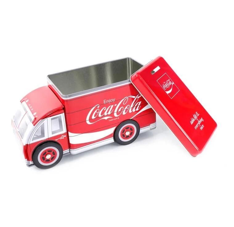 Hot Sale Truck Shape Coil Hole with Lid Open Tin Box Truck Tin Box Safe Car Toy for Children