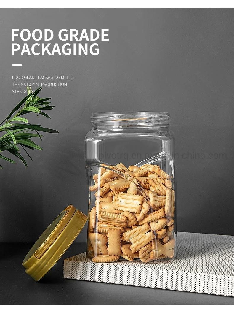 960ml Pet Square Plastic Jar with Lid Nut Jar Packaging Jar with Handle Lid