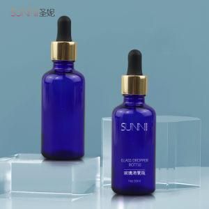 50 Ml Blue Color Glass Bottle with Glass Dropper for Cosmetic Package