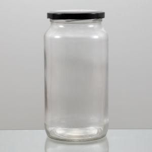 Wholesale Container for Food Packaging Glass Jar with Black Metal Lids