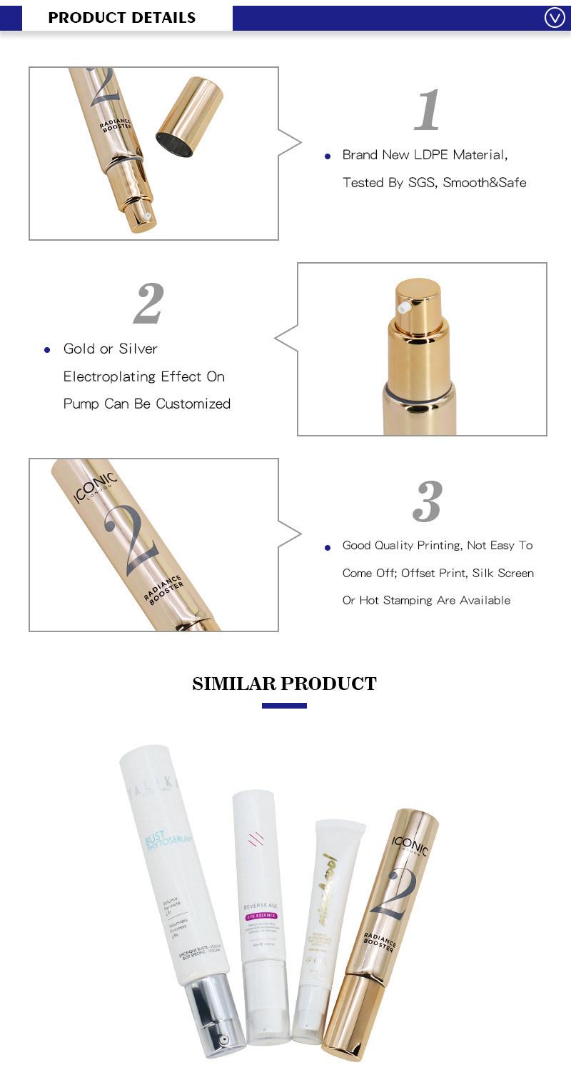 Plastic Laminated 15ml 20ml Golden Cosmetic Airless Pump Tube Packaging