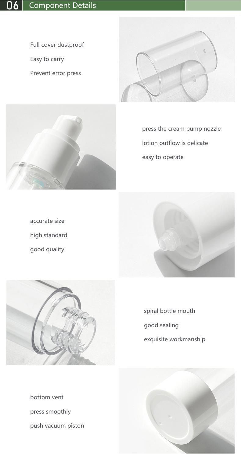 in Stock! 30ml Plastic Pet Airless Cosmetic Lotion Bottle Cream Pump with Normal Lotion Nozzle