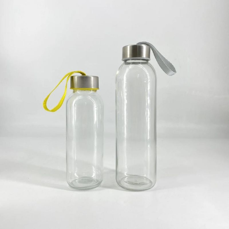 Customize Pure Mineral Water Fruit Juice Beverage Drinks Glass Bottle with Carrying Loop Cap 300ml 420ml 500ml 600ml