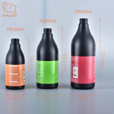 300ml 500ml 800ml Round Black PE Plastic Cosmetics Lotion Bottle with Pump