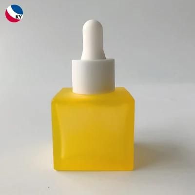 Custom 1oz 30ml Colored Glass Dropper Bottle for Cosmetic Frosted Serum Bottle Yellow Amber Cosmetic Square Bottles