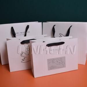Wholesale Cheap Price Custom Logo White Mini Small Luxury Paperbag Fancy Favor Wedding Door Paper Gift Bag with Ribbon Handles