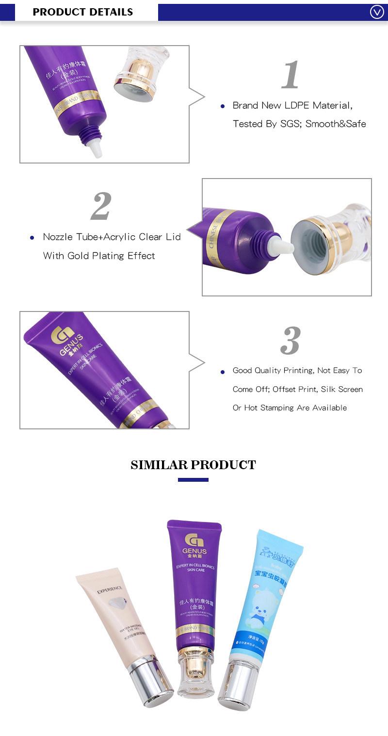 Skincare Packaging Soft 20ml Cosmetic Eye Massage Cream Tube with Gold Acrylic Lid