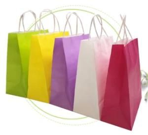 New Plain Bright-Colored Reusable Customized Shopping Kraft Paper for Clothing/Toy/Take-Away Gift Bag