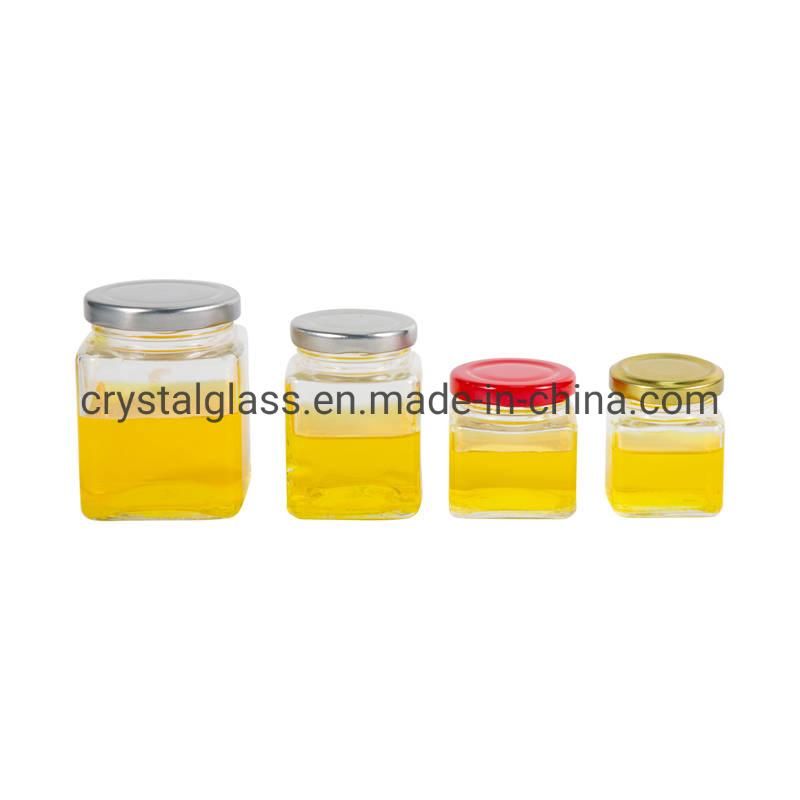Clear Square Honey Packaging Container Jar 280ml Glass Jam Jar 9oz 500g