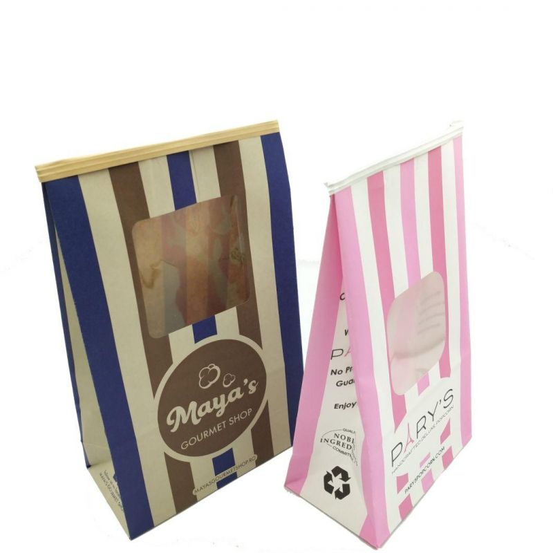 Tin Tie Popcorn Kraft Paper Bags with Clear Window