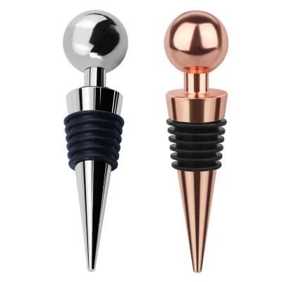 Custom Sustainable Zinc Alloy Metal Silver Plated Liquor Bottle Pourers Spout Cocktail Champagne Red Wine Drink Bottle Stoppers