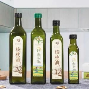 Factory Square Glass Olive Oil Bottle with Lids Wholesale 250ml 500ml 750ml Cooking Oil Bottles