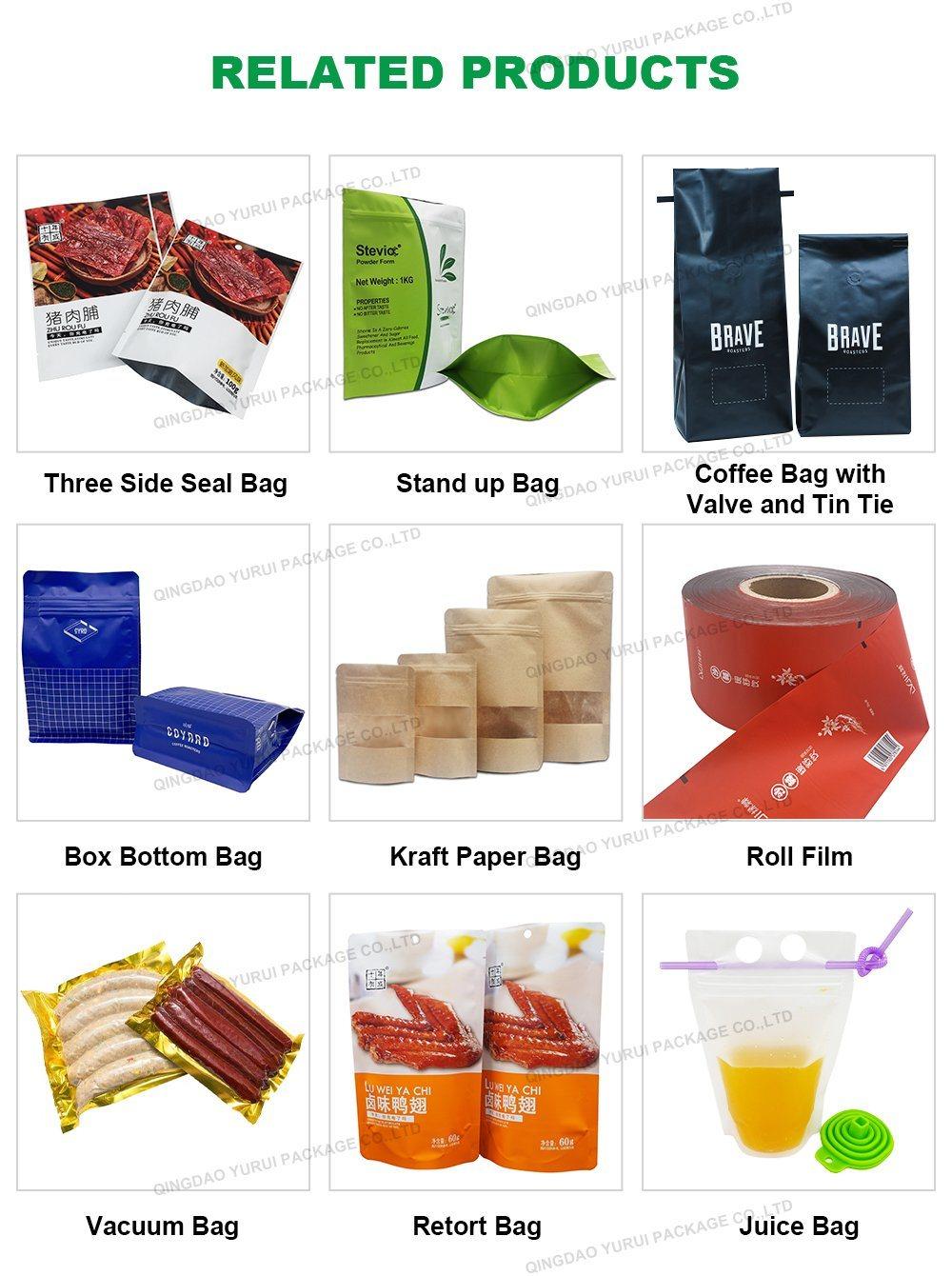 Food Grade Smell Proof Flat Bottom Vacuum Stand up Mylar Kraft Aluminum Paper Coffee Pounch Dry Fruit Pet Plastic Compound Lamination Bag with Window Valve