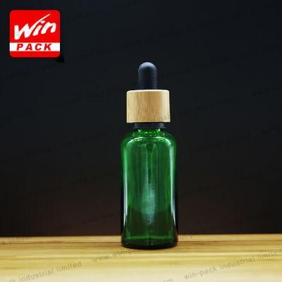 10ml 15ml 20ml 30ml 50ml Green Color Custom Glass Essential Oil Dropper Bottle with Bamboo Cap