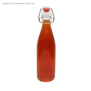 500ml Portable Transparent Round Glass Bottle with Clip Top Lid for Juice Beverage Milk Drinking