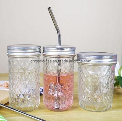 12oz 350ml Eco-Friendly Storage Bottles &amp; Jars Mason Jar Beverage Glass Jar with Straw