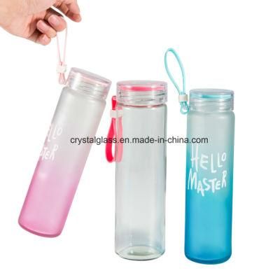 550ml Gradient Color Painting Glass Bottle with Silicone Loop Plastic Cap