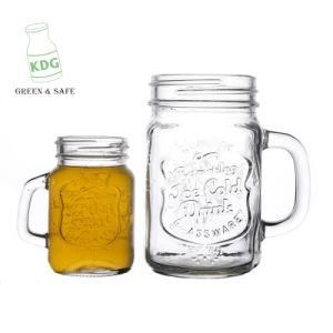 110ml 420ml 430ml 450ml 550ml Screw Top Embossed Customize Portable Beverage Glass Jars with Handle Manufacturer
