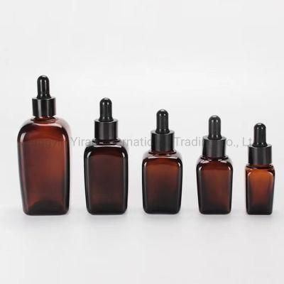 Square Amber Dropper Bottle Brown Glass Bottle Serum Bottle 30ml