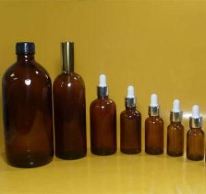 Amber Glass Dropper Bottles with Aluminum Cap